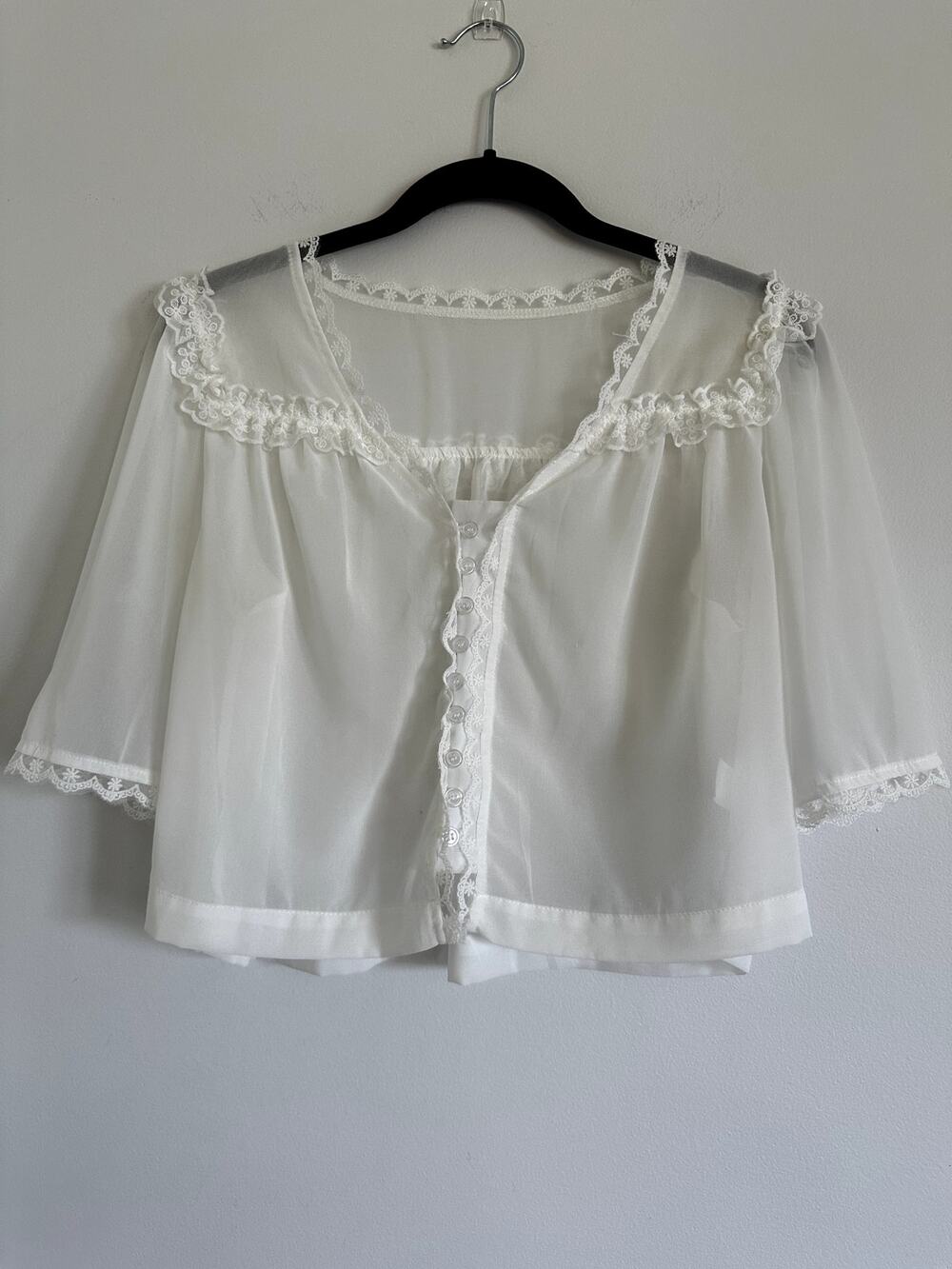 Yiulangde White Ruffle Trim Sheer Chiffon Blouse S (Free People Luna Dupe)